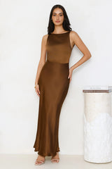 Unveiled Sophistication Satin Maxi Dress Chocolate