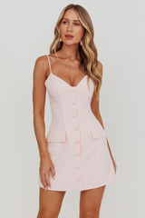 So Good Front Button Mini Dress Ice Pink
