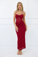 Chic After Dark Lace Maxi Dress Burgundy