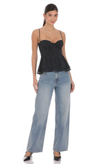 Polka Dot Peplum Top in Black