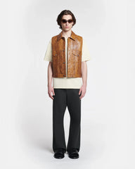 Egil - Faux Snake-Embossed Leather Vest - Cashew