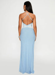 Wild Joy Halter Maxi Dress Blue Polka