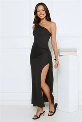 Tidal Dream One Shoulder Maxi Dress Black