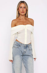 Mood Forever Long Sleeve Off Shoulder Top Cream