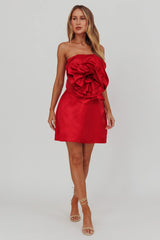 Count Down Rose Feature Strapless Top Red