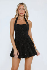 Mirrorball Muse Halter Mini Dress Black