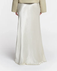Fea - Crinkled-Satin Long Skirt - Ecru