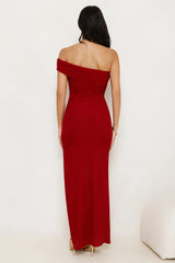 Berry Fresh Mesh One Shoulder Maxi Dress Red