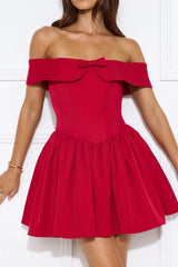 Ballroom Lights Off Shoulder Mini Dress Red