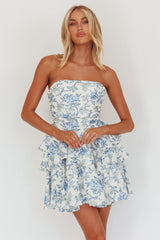 Like Me Tied Back Layered Mini Dress Floral Blue