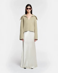 Fea - Crinkled-Satin Long Skirt - Ecru