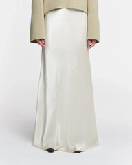 Fea - Crinkled-Satin Long Skirt - Ecru