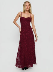 Leading Lady Sweetheart Maxi Dress Red Floral Burnout