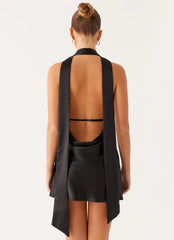 Alicia Satin Halter Mini Dress - Black