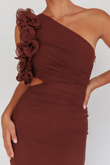 Deanna One-Shoulder Ruffle Maxi Dress Brown