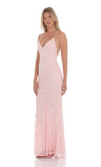 Lace V-Neck Mermaid Dress in Pink
