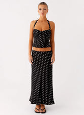 Breanne Midi Skirt - Black Polka Dot