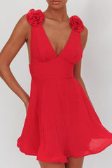 Kalinda Detachable Rose Mini Dress Red