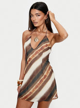 Esmira Halter Mini Dress Brown Stripe