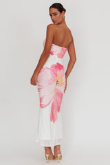 Oliana Sheer Waist Floral Maxi Dress White