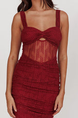 Oliana Lace Midi Dress Burgundy