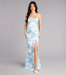 Helen Floral Satin Lace-Up Formal Dress