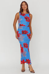 Helsi Low Back Maxi Dress Floral Blue