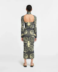 Cardia - Mesh-Jersey Turtleneck Dress - Spiral Spray