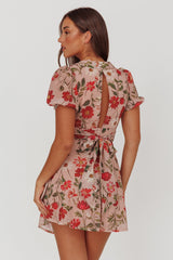 Dillon Twist Bust Mini Dress Floral Beige