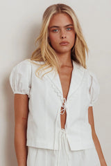 Danessa Tie Front Top White