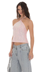 Sequin Halter Top in Pink