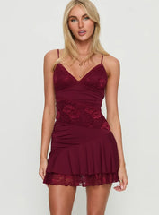 Love Is Alive Lace Mini Dress Burgundy