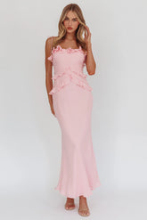 On A Roll Frill Trim Maxi Dress Pink
