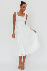 Leeli Zipper Front Midi Dress White