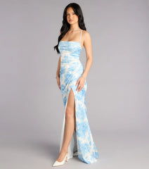 Helen Floral Satin Lace-Up Formal Dress