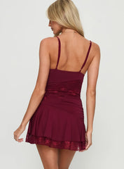 Love Is Alive Lace Mini Dress Burgundy