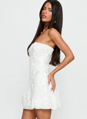 Meadow of Dreams Strapless Mini Dress White Floral Burnout