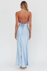 High Roller Cowl Back Rosette Maxi Dress Blue