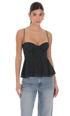 Polka Dot Peplum Top in Black