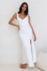 Chasing The Spark Satin Maxi Dress White