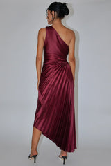 Brooklynn One-Shoulder Accordion Pleat Dress Wine