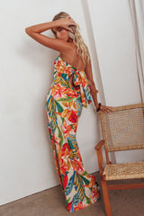 Bird Of Paradise Tied Cowl Back Maxi Dress Botanical