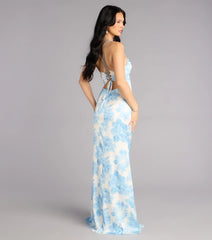 Helen Floral Satin Lace-Up Formal Dress