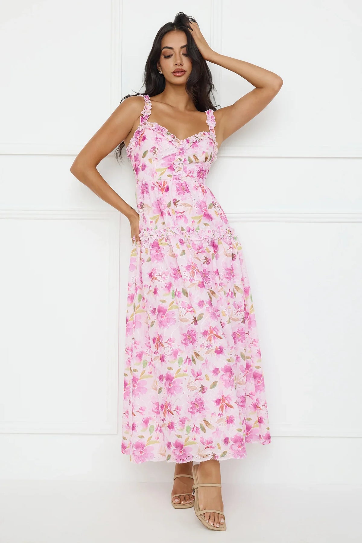 Ballet Bloom Embroidered Maxi Dress Pink