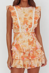 Weekend Muse Sleeveless Layered Frill Romper Flowers Yellow