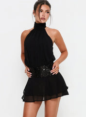 Zenayda Drop Waist Sequin Mini Dress Black