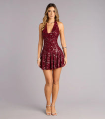 After Hours Shine Sequin Halter Skater Dress