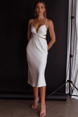 Dance With Me Crossover Bust Midi Dress Ivory