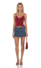 V-Neck Side Slit Top in Maroon