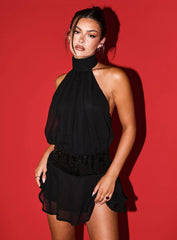 Zenayda Drop Waist Sequin Mini Dress Black